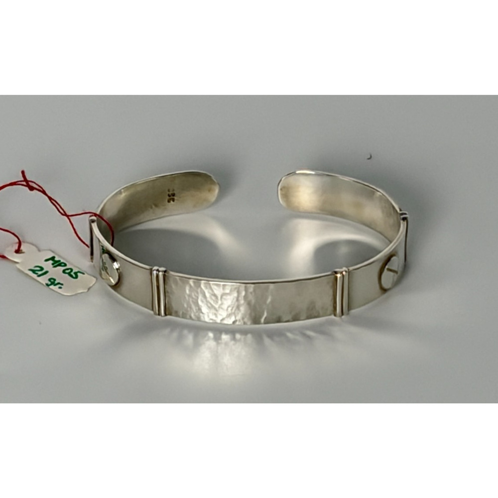 Peru 950 Fine Silver Single Band Cuff Bracelet Artisan Geometric Bangle 21g - Picture 3 of 13